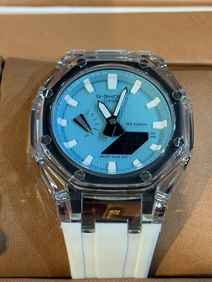 ساعت جی شاک2100صفحه شفاف سفید صفحه آبی