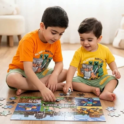 ست تیشرت شلوارک پسرانه ماینکرافت سایز 40 تا 55