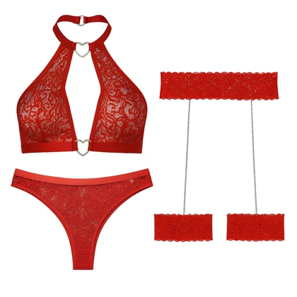 ست شورت و سوتین زنانه مدل گیپوری قلبی کد 5499-2028 به همراه نگهدارنده جوراب