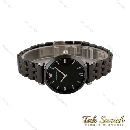 ساعت امپریو آرمانی زنانه سرامیکی مشکی ایندکس نگین نقره ای Armani-5146-L