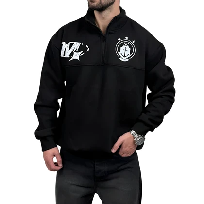 دورس مردانه یقه نیم زیپ مشکی طرح NC