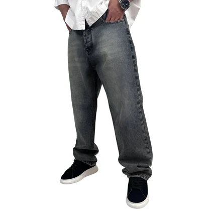 شلوار جین بگ مردانه طوسی شسته مدل ساده