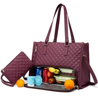 کیف دوشی زنانه و کیف لپ تاپ 15.6 اینچ با کیف پول و محفظه ناهار