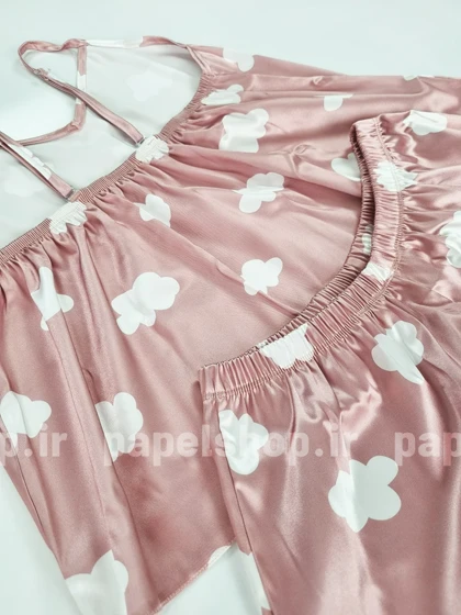 ست لباس خواب تاپ و شورتک ساتن طرح ابر