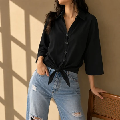 شومیز زنانه گره‌ای دکمه دار کد 8555