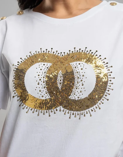 یقه گرد پولک و سرشانه دکمه طلایی