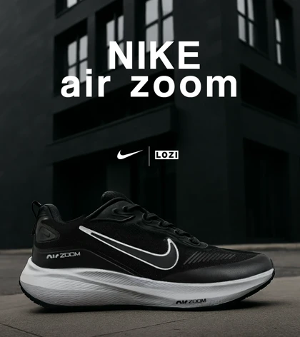 کفش کتانی مردانه و زنانه مشکی سفید نایک NIKE air zoom مدل 7185