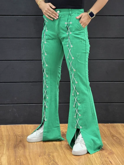 شلوار کتان بوتکات جلو زنجیری زنانه کد 4030106