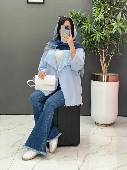 مانتو کتان یقه آمریکایی