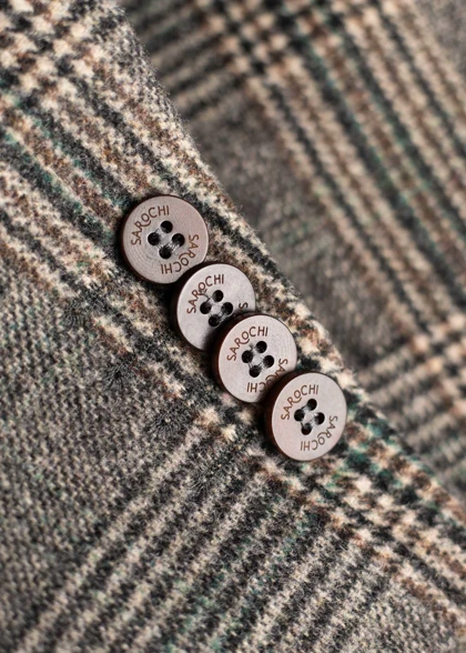 کت تک کژوال پشم چهارخانه کرم طوسی