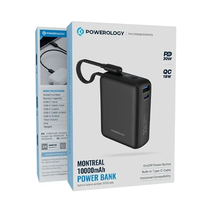 پاوربانک 10000 میلی آمپر پاورولوژی مدل POWEROLOGY MONTREAL PPBAM12BK