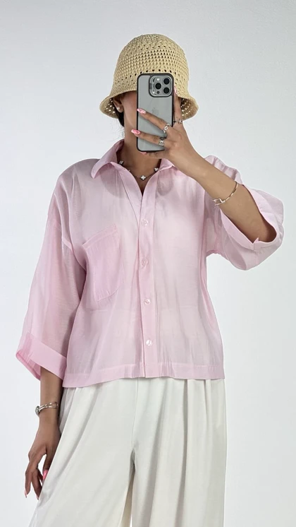 شومیز شیشه ای آستین پاکتی کد 500716