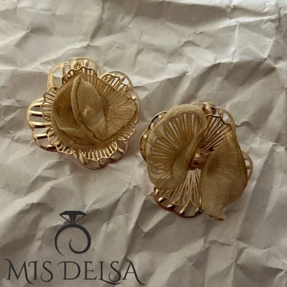 گوشواره گل پارچه ای لوکس مرواریدی