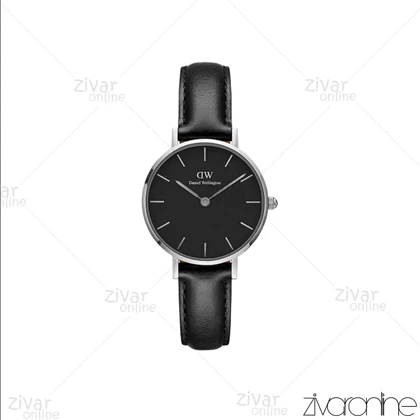 ساعت دنیل ولینگتون زنانه قاب سیلور بند چرم مشکی مدیوم 104740