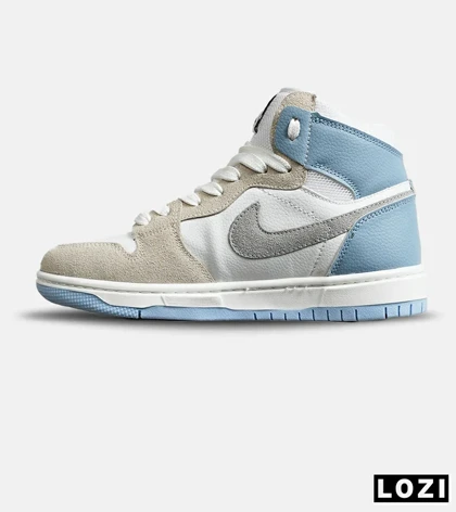 کفش کتانی ساق‌دار زنانه و مردانه سفید کرم آبی نایک NIKE jordan 1 مدل 8143