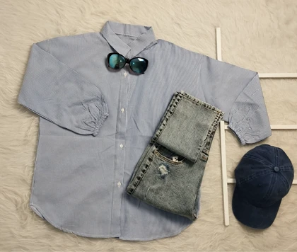 شومیز راه راه آستین کش دار زنانه کد 403040