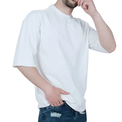 تیشرت ساده آستین کوتاه دو نخ سفید