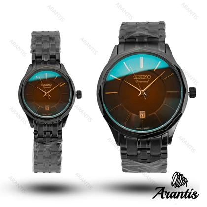 ساعت ست سیکو diamond مشکی صفحه قهوه ای s-10206