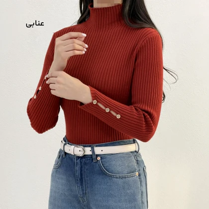 بلوز بافت زنانه یقه ایستاده کرکره ای | آی بولک