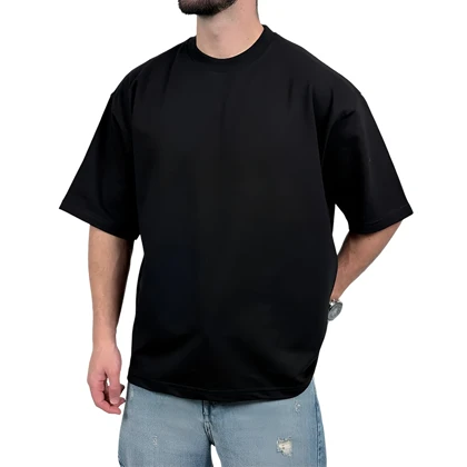 تیشرت ساده آستین کوتاه مردانه مشکی مدل پنبه دونخ