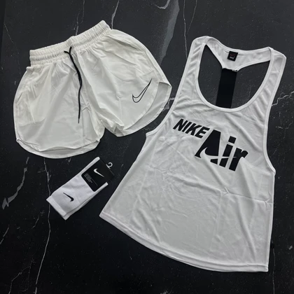 ست رکابی پشت کش نایکی + شلوارک آیرو نایکی + جوراب ساق‌دار کد E207