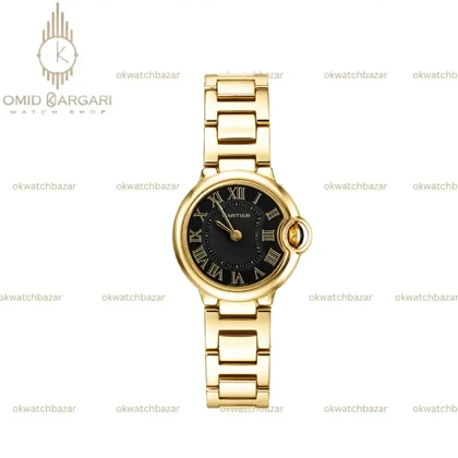 ساعت مچی کارتیه بلن بولو بند طلایی صفحه مشکی Cartier Ballon Bleu