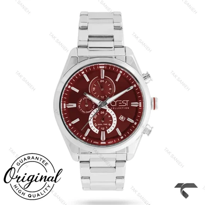 ساعت کرست مردانه 6334-2 فول دیت صفحه قرمز Crest-11025-G
