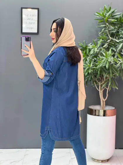 مانتو جین کاغذی دو جیب