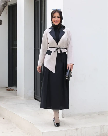 ست سه تیکه کت کمربند دامن زنانه مدل ماهی کد 2562