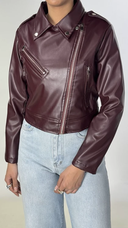 کراپ کت چرم زیپ کج کد 1500217