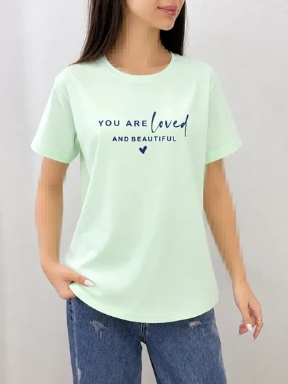 یشرت زنانه رنگی نخ پنبه یقه گرد طرح YOU ARE Loved | آلماشاپ