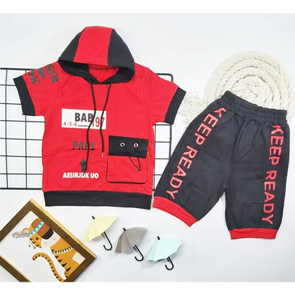 ست تیشرت کلاه دار و شلوارک پسرانه BAB