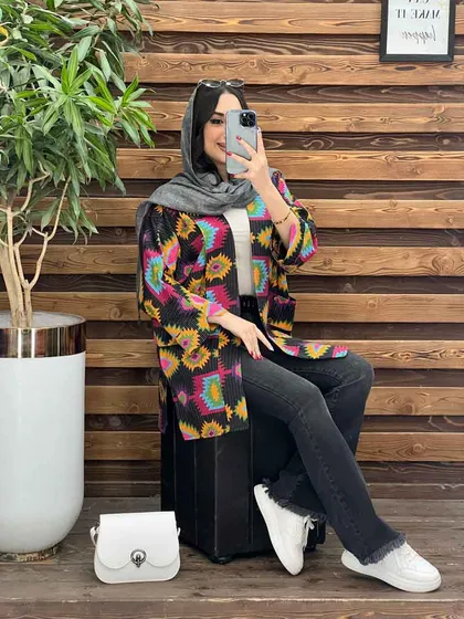 مانتو لینن طرح دار کوک دوزی