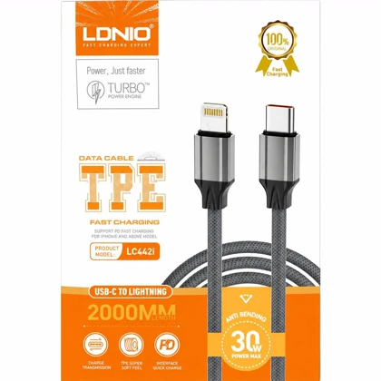 کابل تایپ سی به لایتنینگ الدنیو LDNIO مدل LC442i 30 وات دو متری