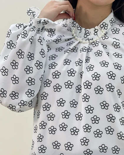 شومیز کرپ طرحدار مروارید