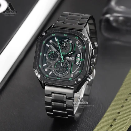 ساعت مگیر صفحه مربعی Megir MS2217G-BK-1N9