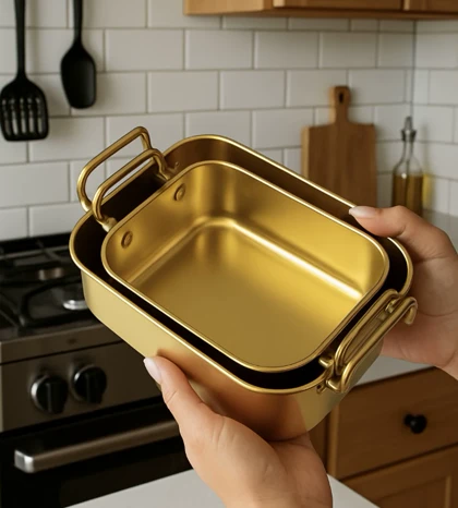 تابه سرو دسته دار مستطیل طلایی در سه سایز