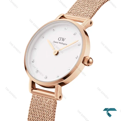 ساعت زنانه دنیل ولینگتون مینی گرد حصیری رزگلد ایندکس نگین DW-6639-24-L