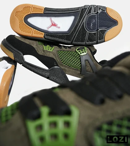 کتانی ساق‌دار زنانه و مردانه سبز زیتونی Nike air jordan 4 مدل 6469