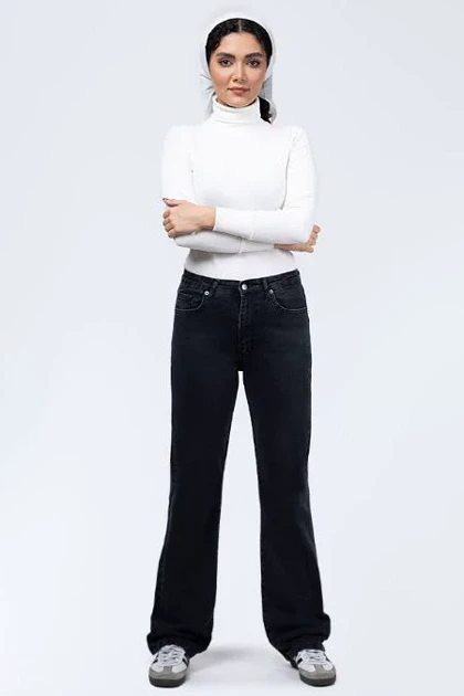 شلوار واید جین ذغالی تیره