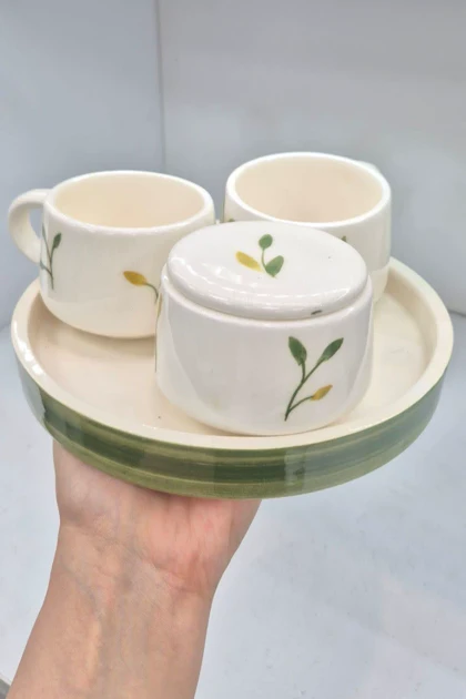 چای خوری دو نفره سرامیکی برگ سبز