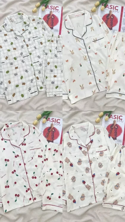 ست راحتی استین بلند جلو دکمه کد 5371