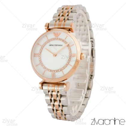 ساعت امپریو آرمانی زنانه رزگلد نقره ای صفحه نگین‌دار 104403