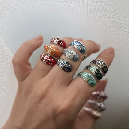 انگشتر نقره زنانه ماهی میناکاری شده