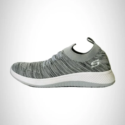 کتانی مردانه اسکیچرز بافتی بندی طوسی روشن