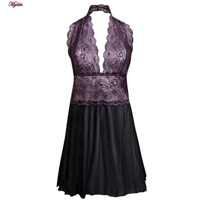 لباس خواب زنانه مدل گیپوری بادمجانی کد 4312-3002