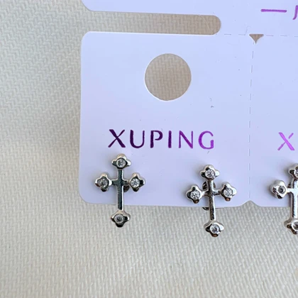 گوشواره صلیب نگین‌دار سیلور ژوپینگ