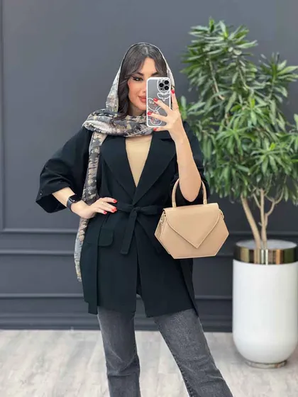 مانتو لینن آستین کیمینو کمردار