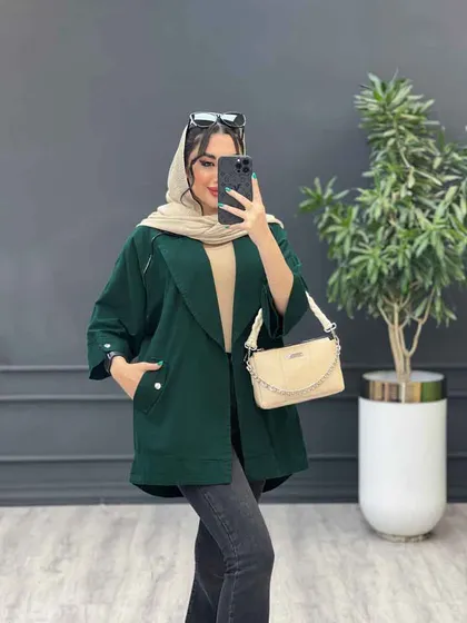 مانتو جلو زیپ آستین پاگن