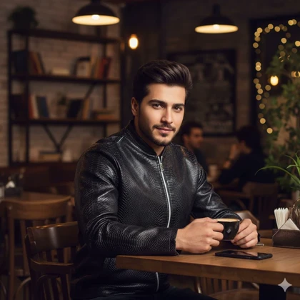 کاپشن چرم طرح پوست مار ساده مردانه مدل Yasan ویژه